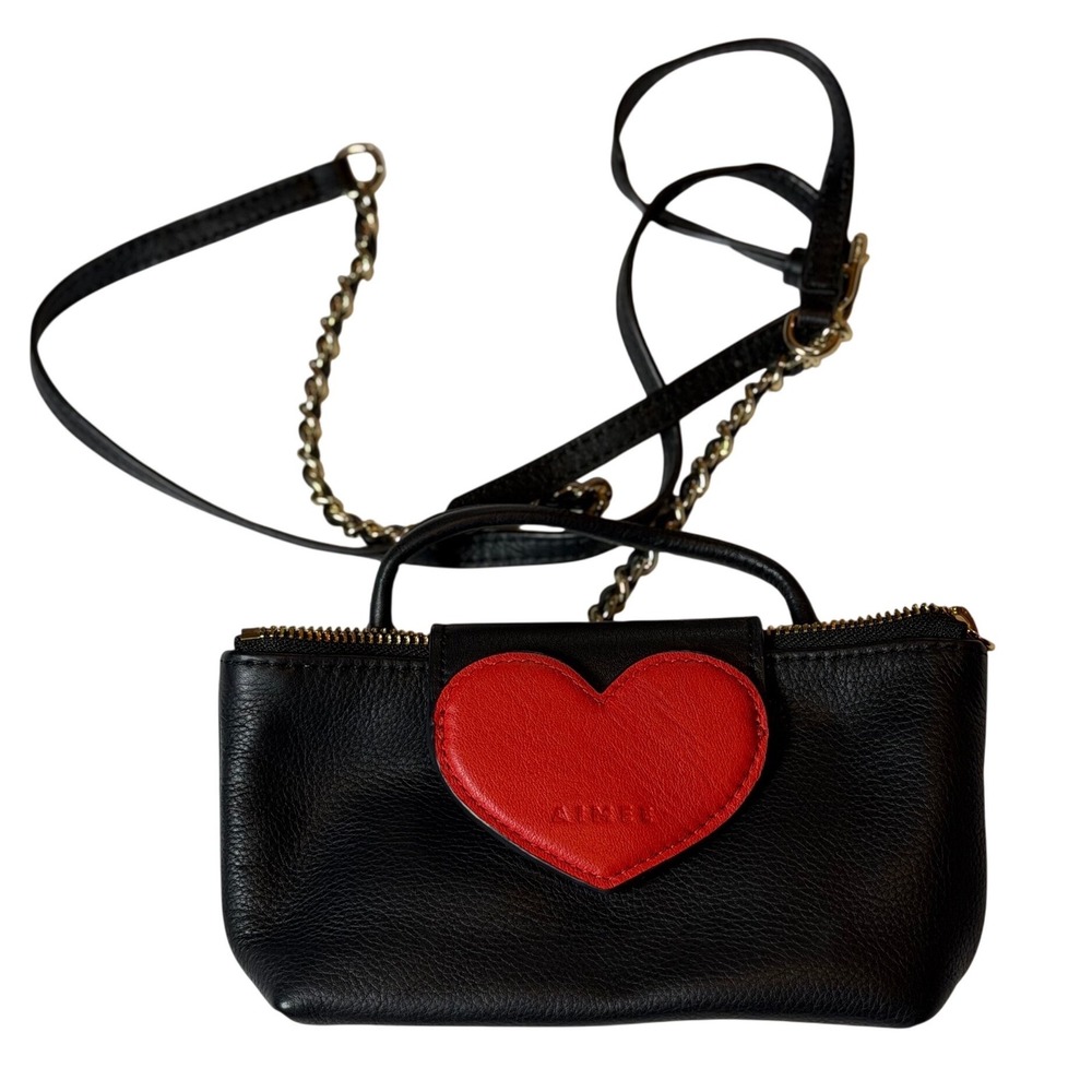 Aimee Kestenberg Heart Breaker Mini Crossbody Black Red Leather‎ Gold Chain Bag